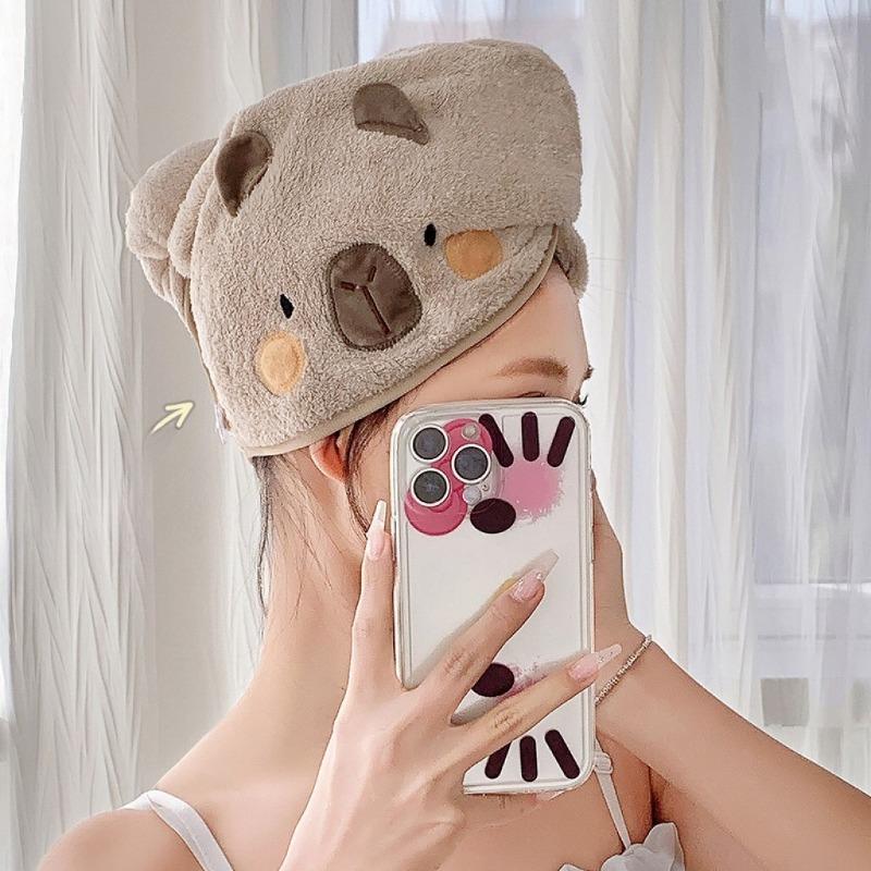 Capybara Coral Velvet Triangular Dry Hair Cap, Absorbent Quick-drying Thickened Dry Hair Towel, Makeup Removal and Postpartum Headscarf