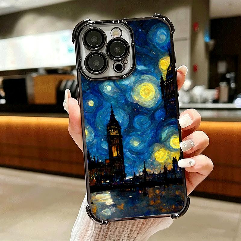 Starry Night Van Gogh Art Soft Phone Case For iPhone 15 16 17 Air 14 Pro Max 16E Plus 13 12 Mini Plating Anti-Fall Fundas