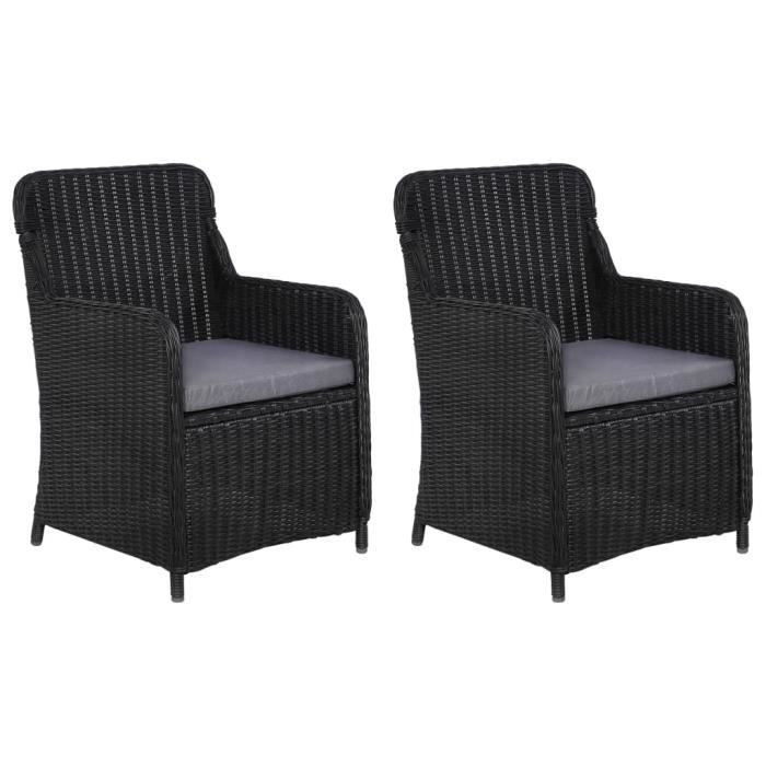 VidaXL 2 pcs Chaises d'extérieur avec coussins Résine tressée Noir