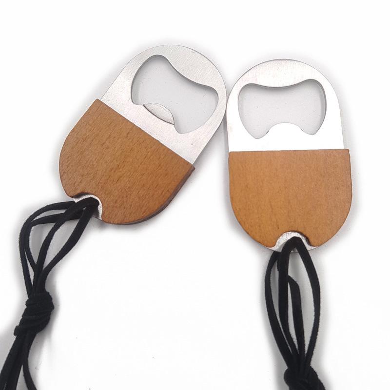 

1PCS Beech Wood Stainless Steel Beer Bottle Opener with String