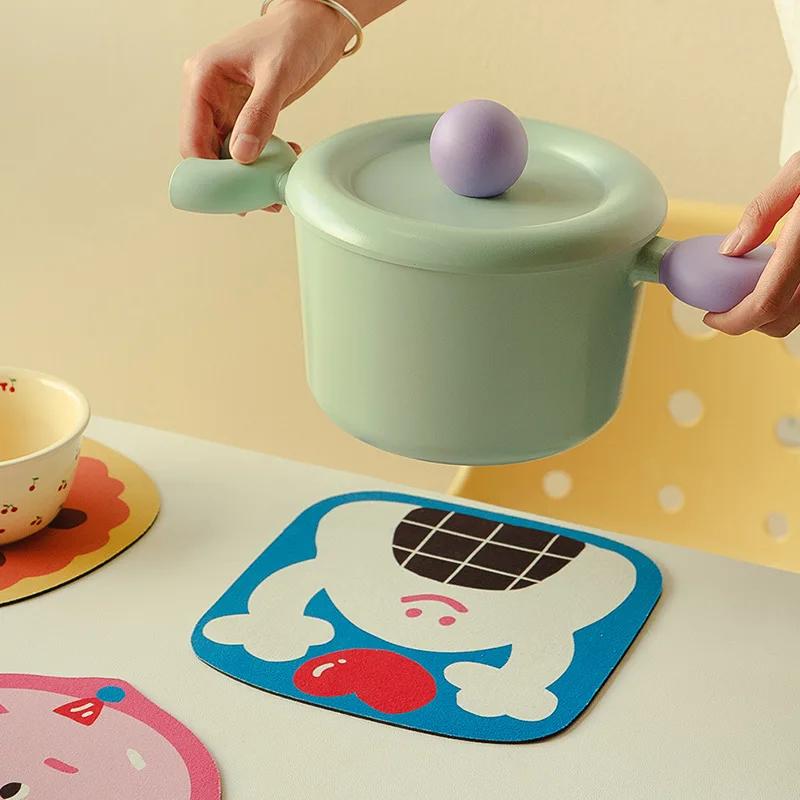 Cartoon Food Coasters Round Diatomite Heat Insulating Mats Household Table Absorbent Non-slip Coaster Home Accessories Kitchen