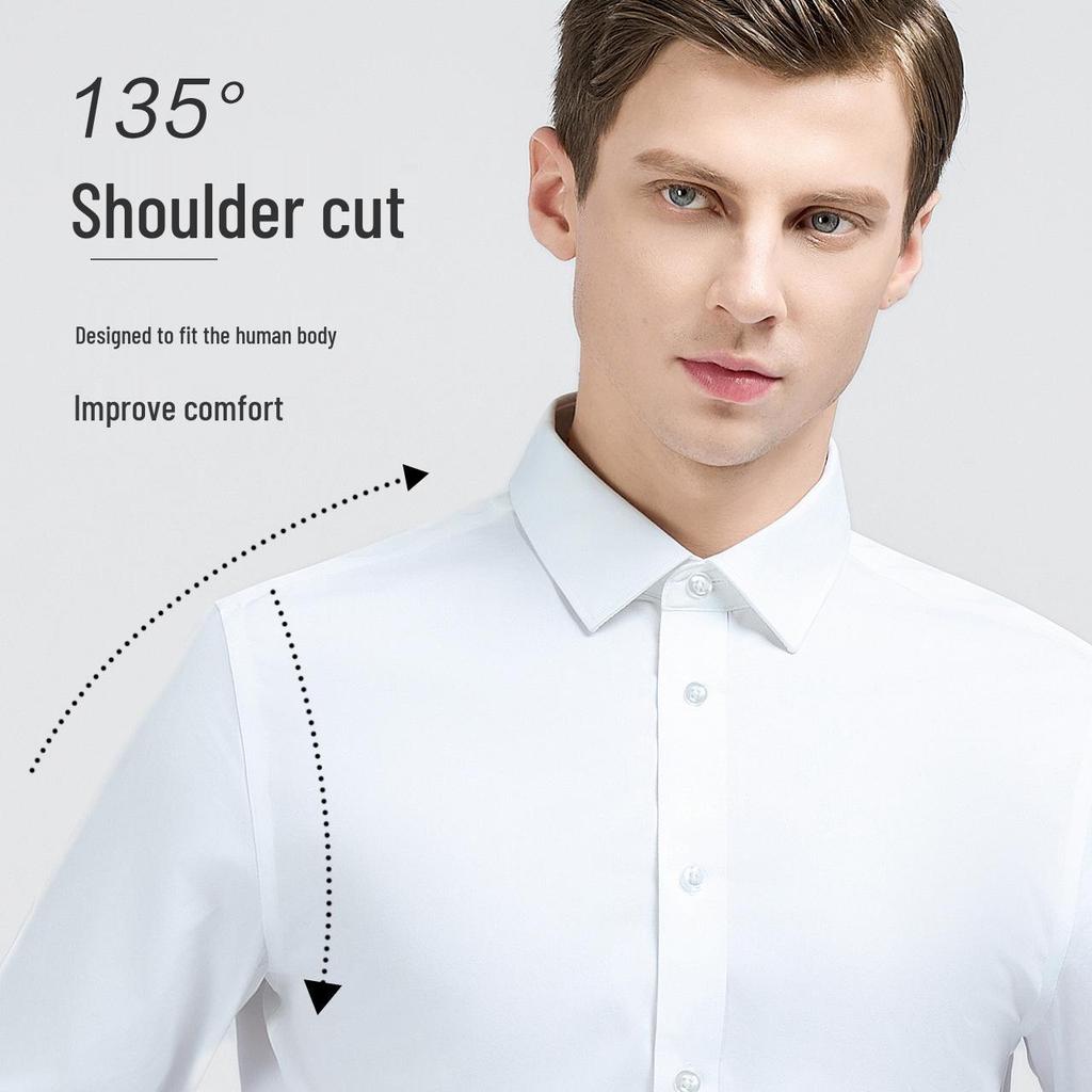 Men's Bamboo Fiber Wrinkle-Resistant Breathable Shirt - Summer Cool, Long/Short Sleeve, Solid White, High-End Professional