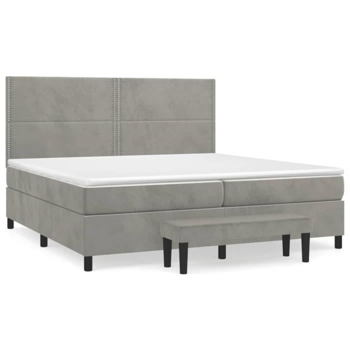 3137803 vidaXL Divan Bed and Mattress Light Grey 200x200cm Velvet