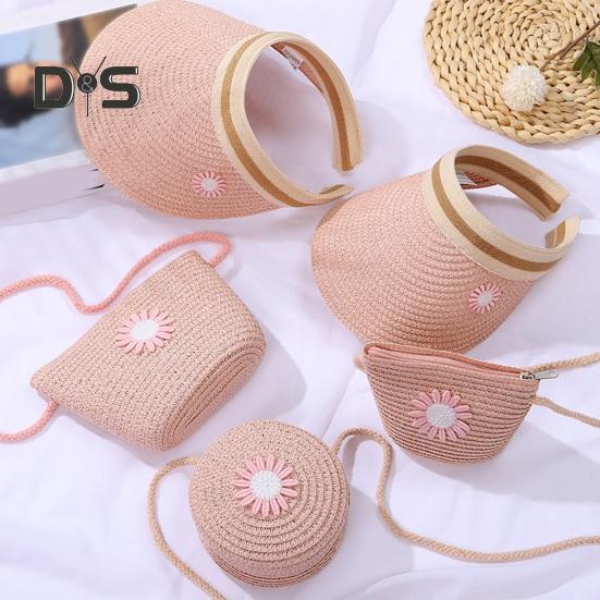 Umhängetasche für Kinder, Stroh, gewebtes Blumendekor, Umhängetasche im pastoralen Stil, Reißverschluss, verstellbarer Riemen, Schultertasche für den Alltag, Party, Arbeit, Dating