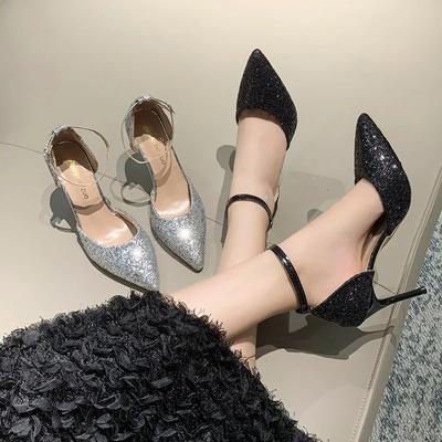 2024 Shoes for Women 2024 Pearl Ankle Strap Women's High Heels Bling 2024 Wedding Shoes Ladies Pointed Toe Shallow Stiletto Pumps