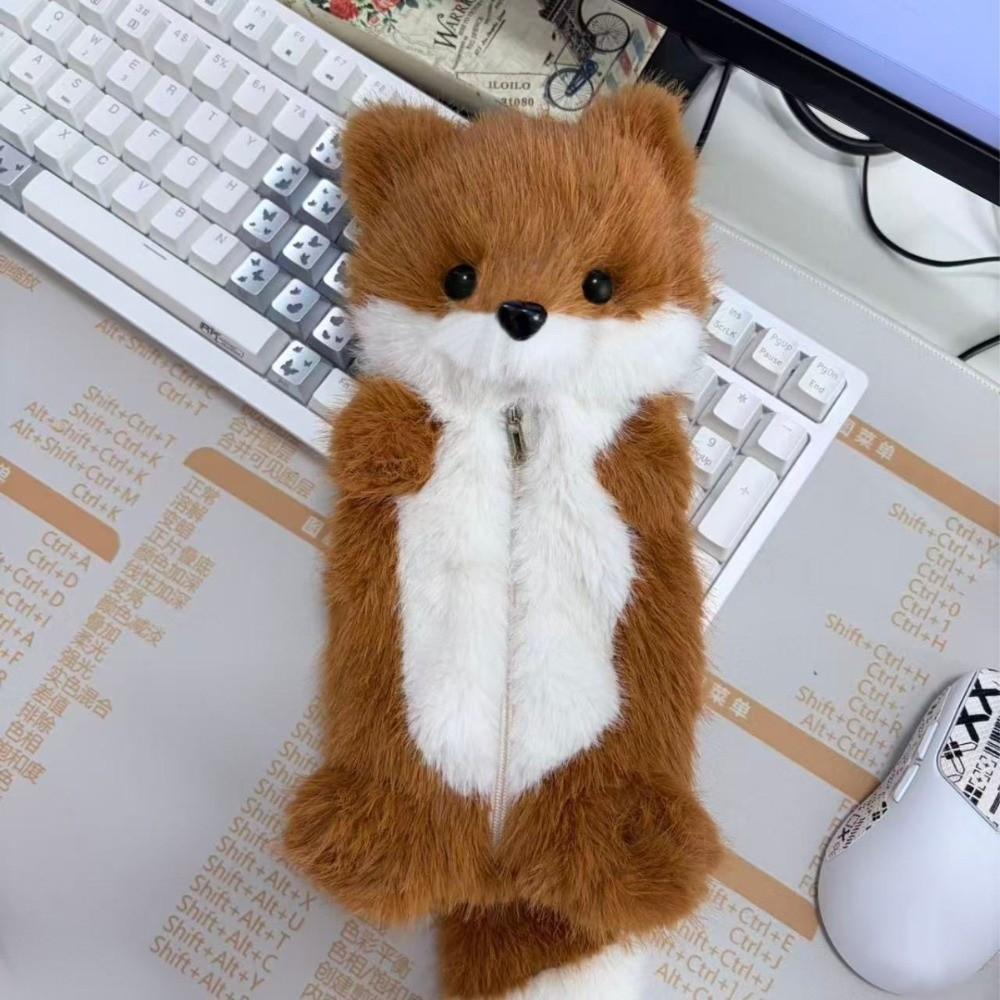 Zipper Closure Cartoon Plush Pencil Pouch Cute Personalized Stationery Buggy Bag  Office Use