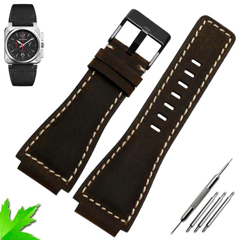 35mm*24mm Genuine Leather Watchband Men's wristband for Bell Ross BR-01 and BR-03 Strap Wrist Belt Bracelet + Tool