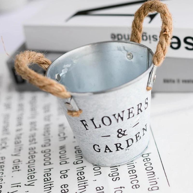 1Pc Retro Iron Creative Letters Decorative Flower Bucket Corrosion Resistant Metal Grass for Artificial Plants