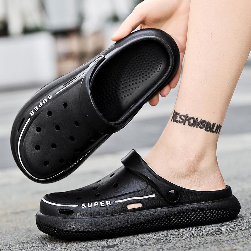 

Мужские летние нескользящие садовые сандалии с закрытым носком и мягкой подошвой 39 чёрный