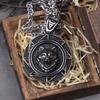 Stainless Steel Wolf Head Norse Viking Pendant Necklace for Men Never Fade with Wooden Box Christmas Gift