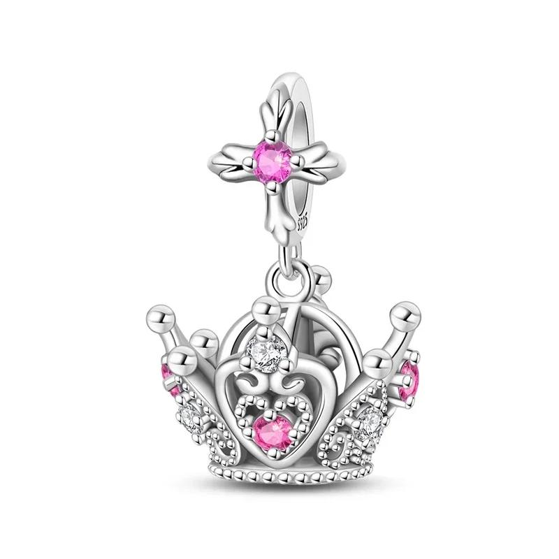 Original Copper Princess Crown Charm Bead Ear Stud Ring Pendant Fit Necklace Bracelet Women Jewelry Diy Gift