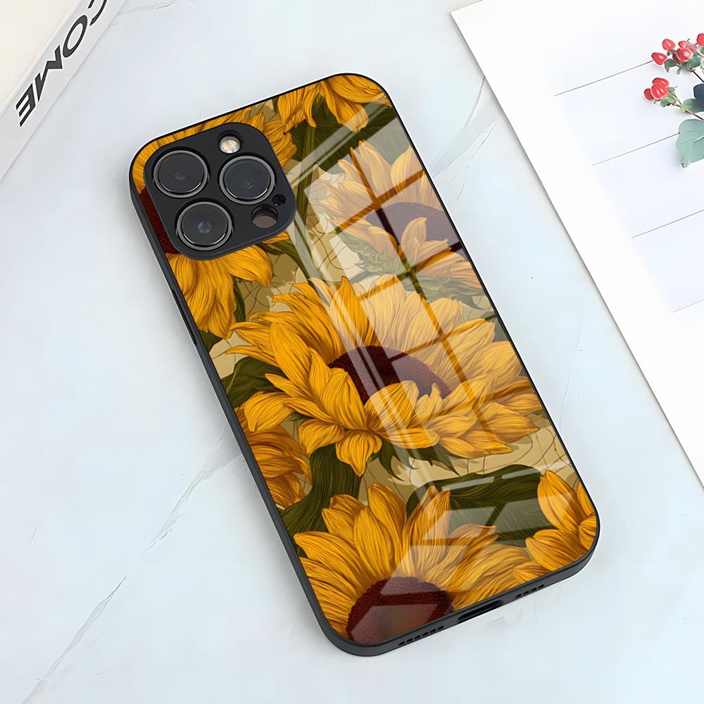 Beautiful Sunflower Phone Case For IPhone 17 Pro Max 15 Pro 16 14 Plus 12 13 Mini 11 Pro Shockproof Glass Cover