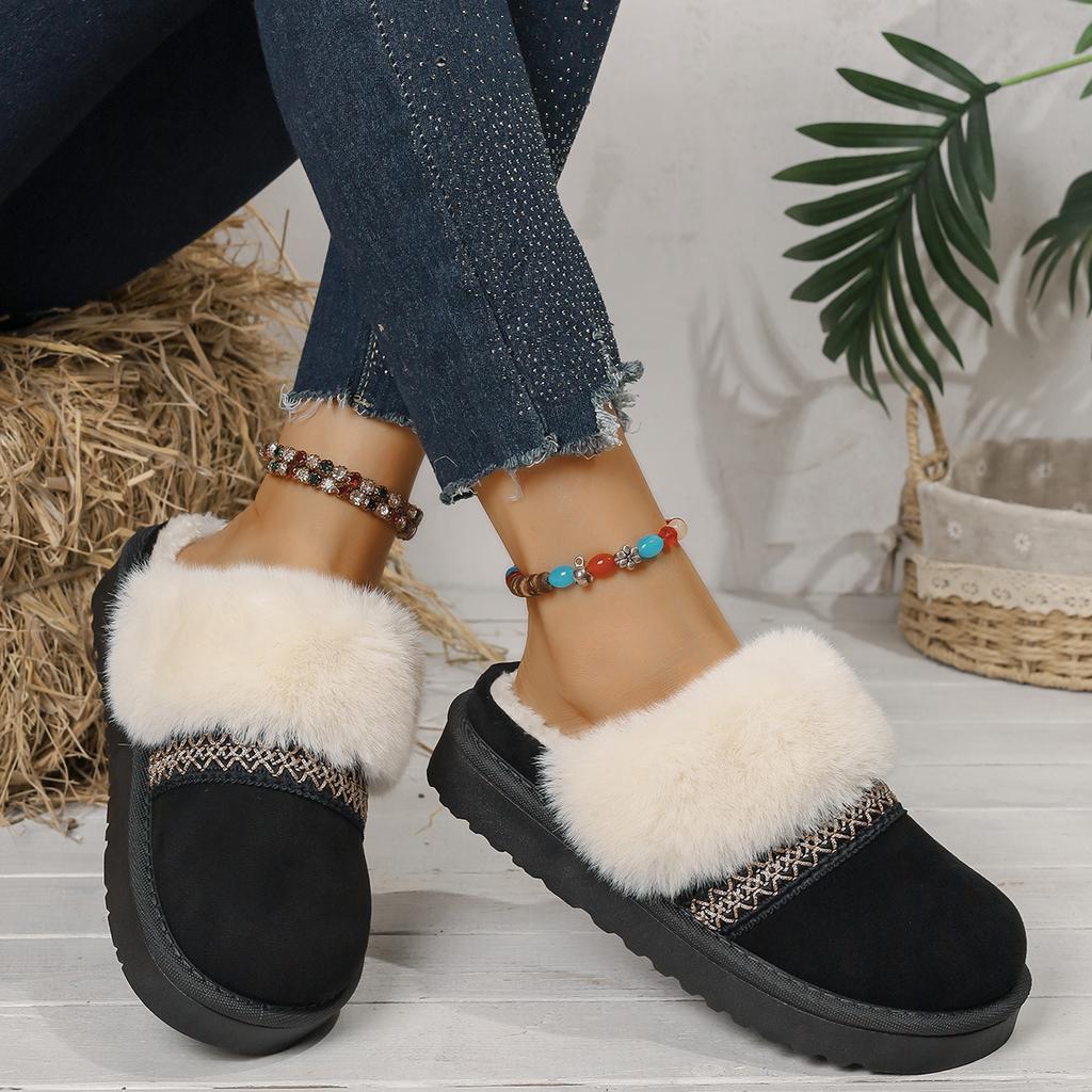 Ethnic Style Cotton Slippers Women Wear Retro Non-slip Thick-soled Fleece Warm Confinement Shoes Outside The Home In Winter
