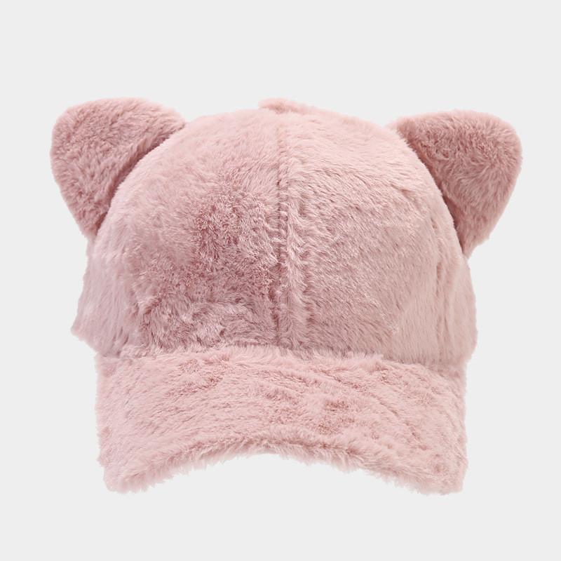 Cartoon Cat Ears Plush Baseball Cap For Winter Girls Japanese Style Sun Protection