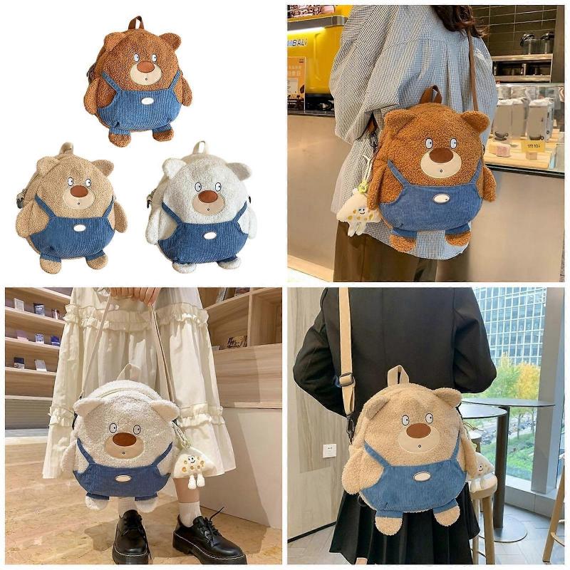 Women Plush Shoulder Bag Girls Cute Animal Crossbody Bag Lovely Cartoon Shopping Bags Japanese Style Bear Backpack Khaki