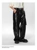 Men's Autumn West Coast Hip-Hop Punk Multi-Pocket Leather Pants