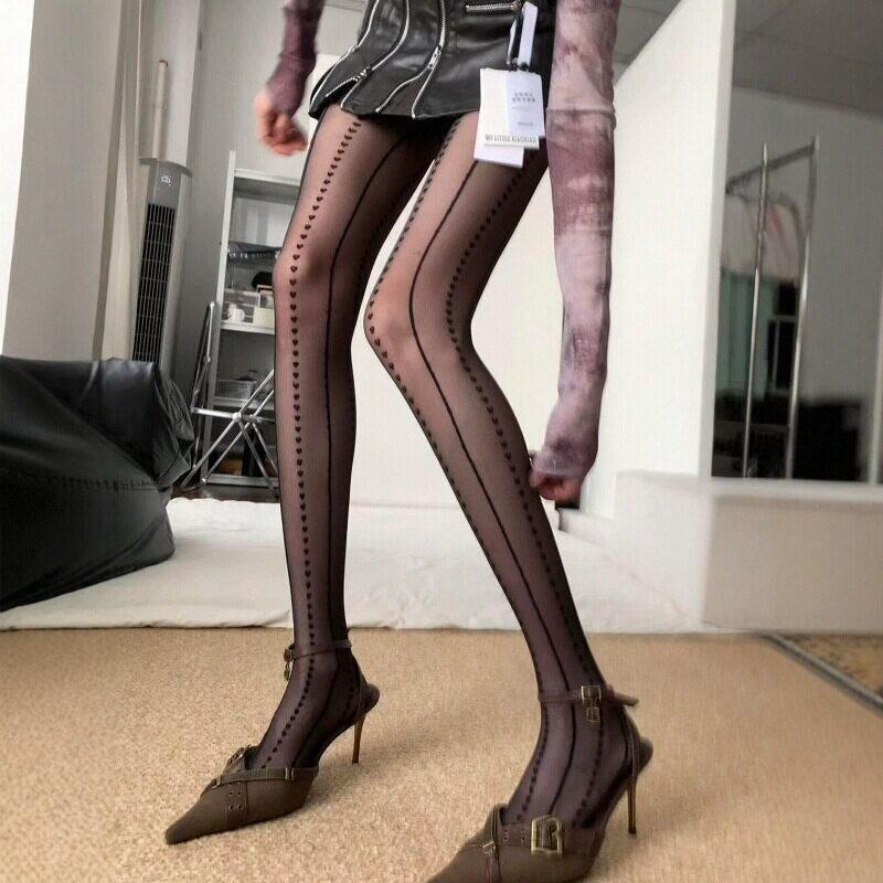Summer Ultra-Thin Sweet Heart Women Tights Vertical Pattern Body Stockings Pantyhose Lingerie Hosiery Sexy Stockings Pantyhose
