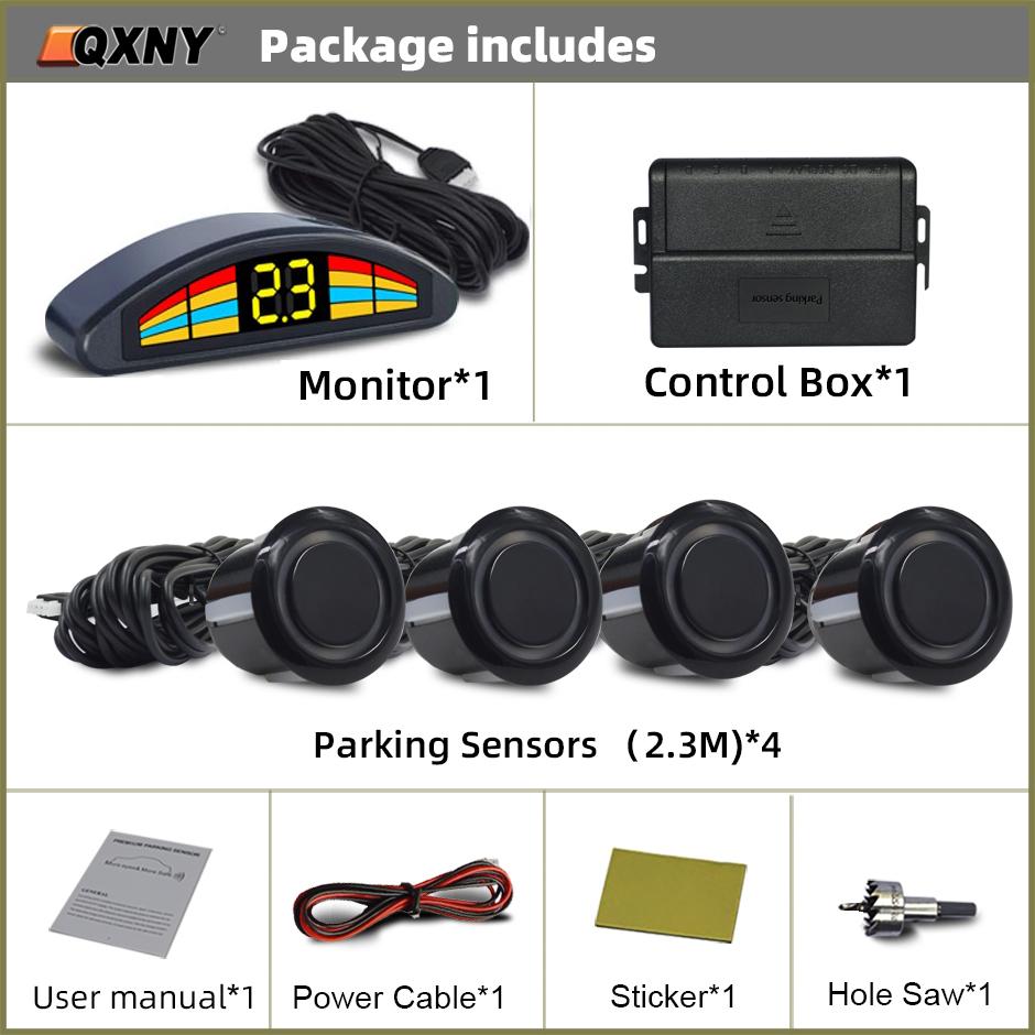 QXNY Car 4 Parking Sensor Kit Parktronic Reversing Backup Radar Recoil Auto Detector Backing Assistance Voice Buzzer Automobile