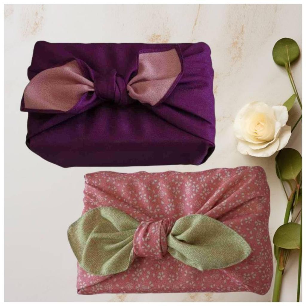 SAWABIYA Furoshiki Set of Japanese Double Perfect for Wrapping Lunch Kimono Eco Solid Shark Print with Cherry Blossom Design (Wrapping Cloth) 2, 70cm,