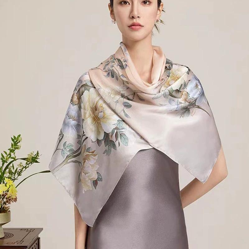 New Women Silk Scarf Long Pashmina Traditional Chinese Style 100% Mulberry Silk Scarf Business Gift Silk Scarves Gift for Mom