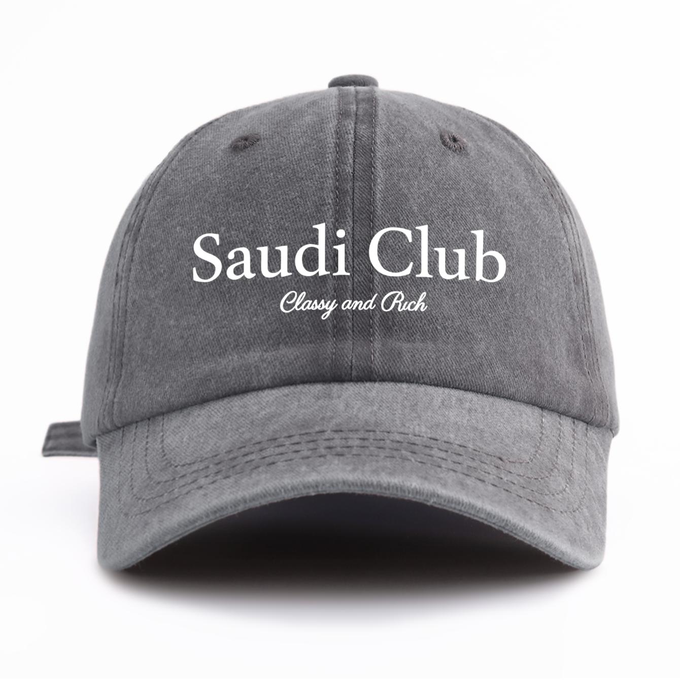 

1pc Saudi Club Print Washed Baseball Cap for Adults, Minimalist Retro Style Casual Soft Adjustable Dad Hat, Perfect As Gift серый