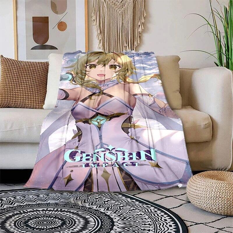 Genshin Impact Měkká plyšová rozkládací pohovka házecí kreslený moderní flanelový povlak na deku Gedruckt Bettdecke Geschenk piknikové deky