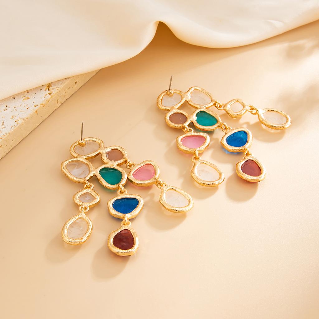 Bohemian Colored Acrylic Diamond Stud Earrings, Stylish Irregular Resin Pendant Earrings