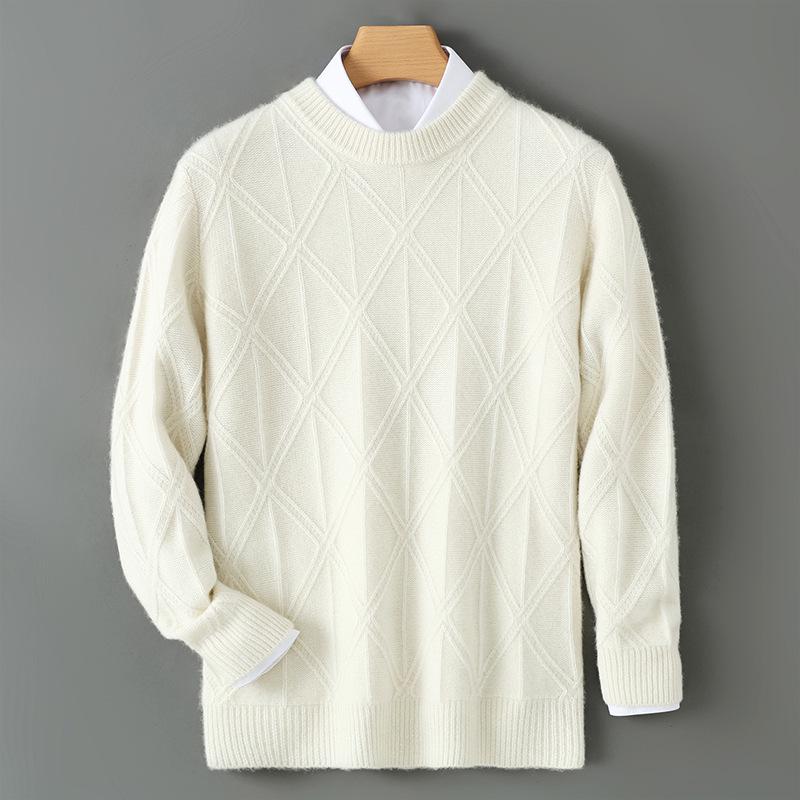 Men's Three-Ply Wool Jacquard Sweater - Warm, Versatile Round Neck for Autumn/Winter Business Casual Wear