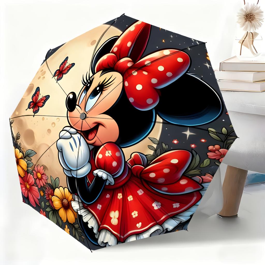 A Fully Automatic Umbrella Featuring Minnie Mouse, Authorized by Disney, Suitable for All Occasions As a Sun And Rain Umbrella