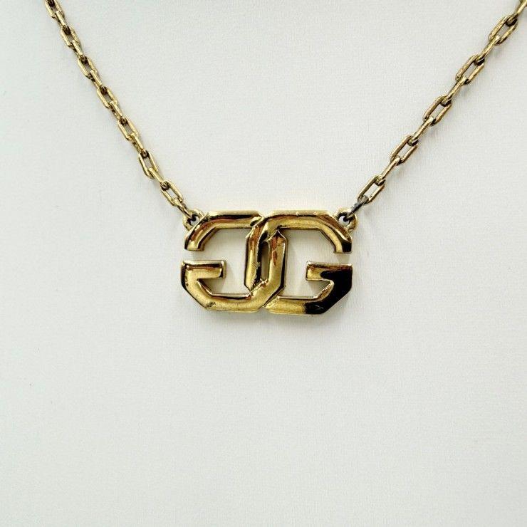 Used GIVENCHY GG Logo Vintage Necklace Gold Tone Chain Women's Total Length 38cm
