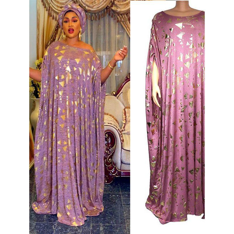 Cross-Border European and American Foreign Trade Amazon Bat Sleeve African Ethnic Style Swing Dress Bronzing Robe Dress