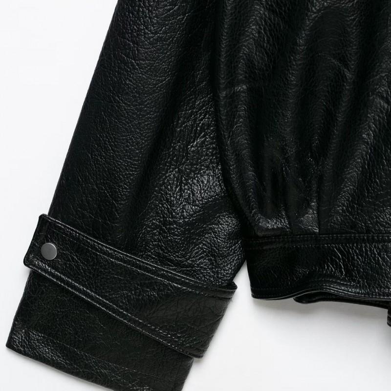 Womens Faux Leather Biker Jacket Ins Style Slim Fit Long Sleeve Black XS-L 2026 Fall