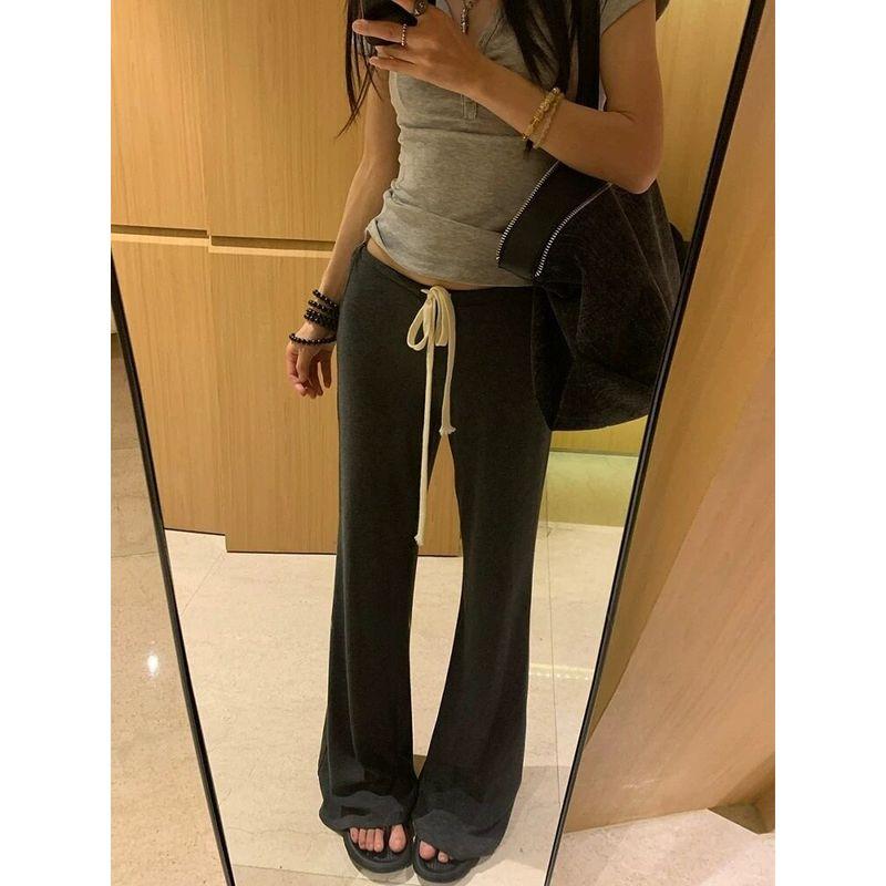 

Yolo Shop Gray Versatile Low-Waist Flared Pants for Women, Summer Thin Style, Slimming, Drapey, Elegant Casual Long Pants Carbon Ash S