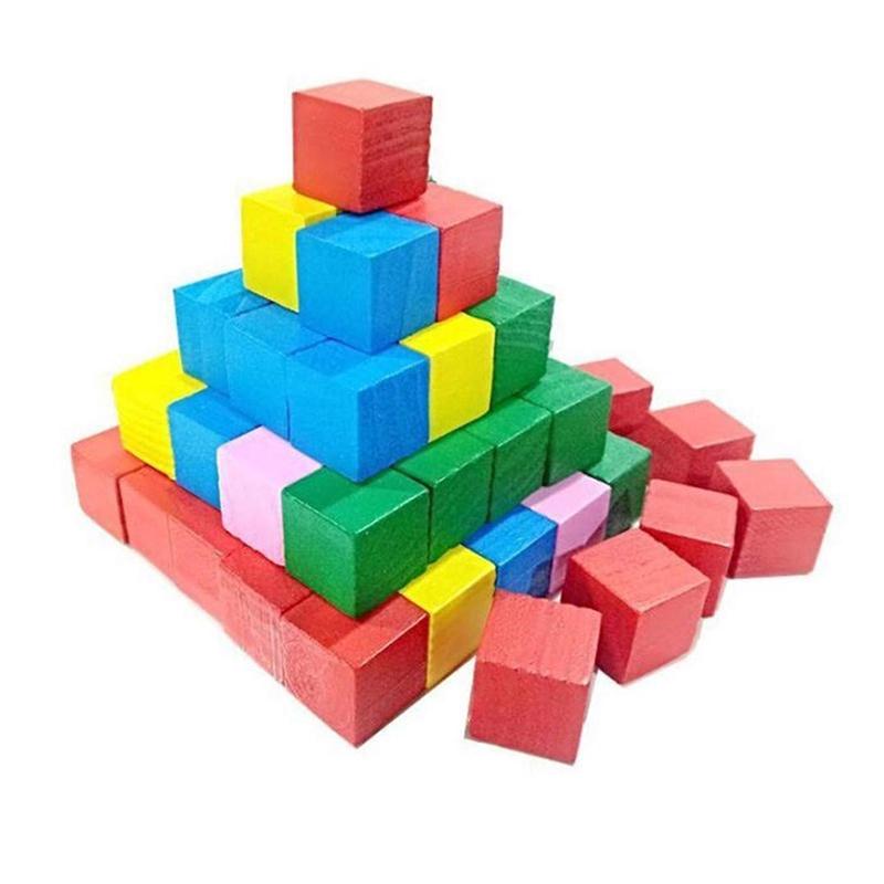 25-50pcs/Pack Montessori Colorful Wood Cube Blocks Bright Assemblage Block Early Educational Early Learning Toys Kids Children