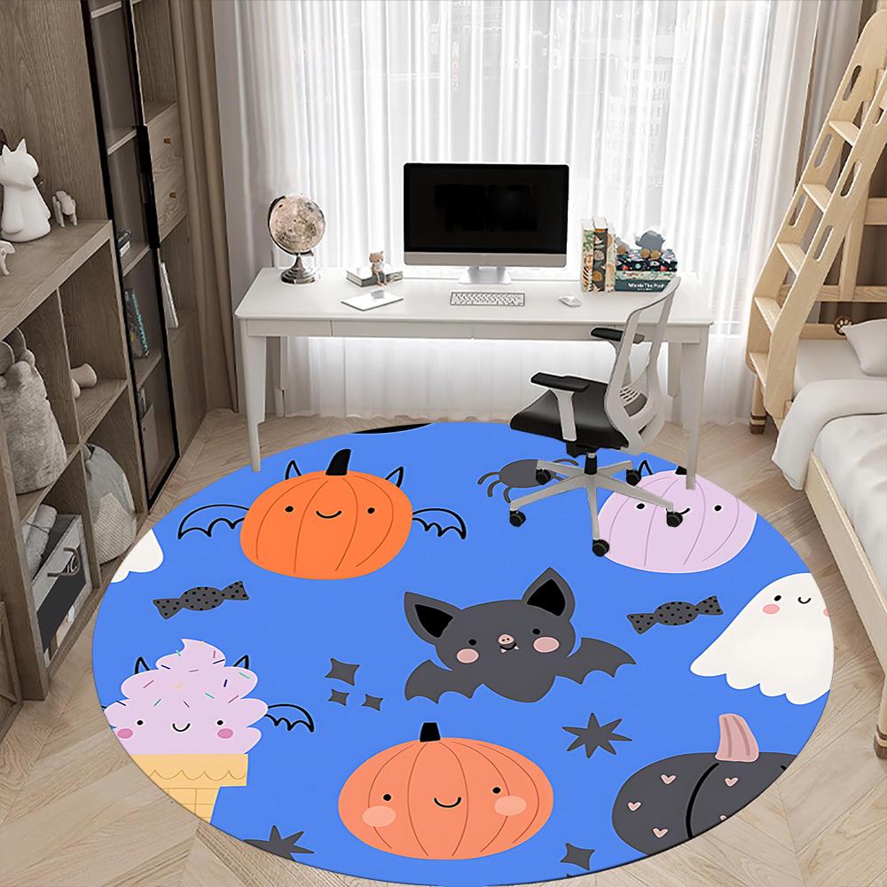 1pc Halloween Pumpkins Office Round Area Rug, Under Office Chairs Bedroom Living Room Home Decor, Room Deco