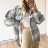Mode Frauen Kragen Hals Langarm Übergroßen Plaid Casual Tops Shacket Mantel
