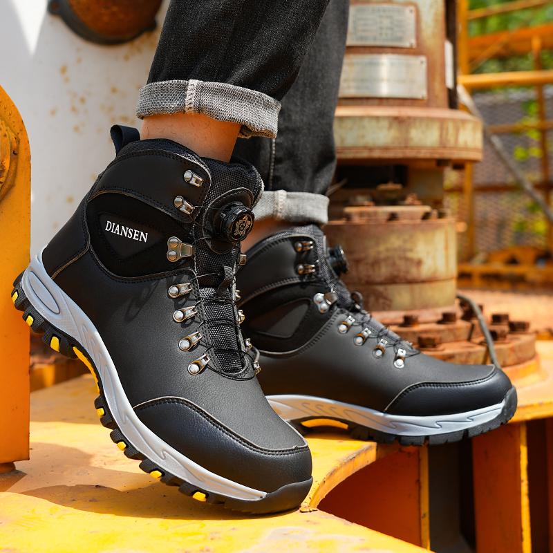 Breathable Sport Work Shoes Men Shoes Steel Toe Safety Boots Men's Work Sneaker Rotated Button Easy Wear Work Safety Boots