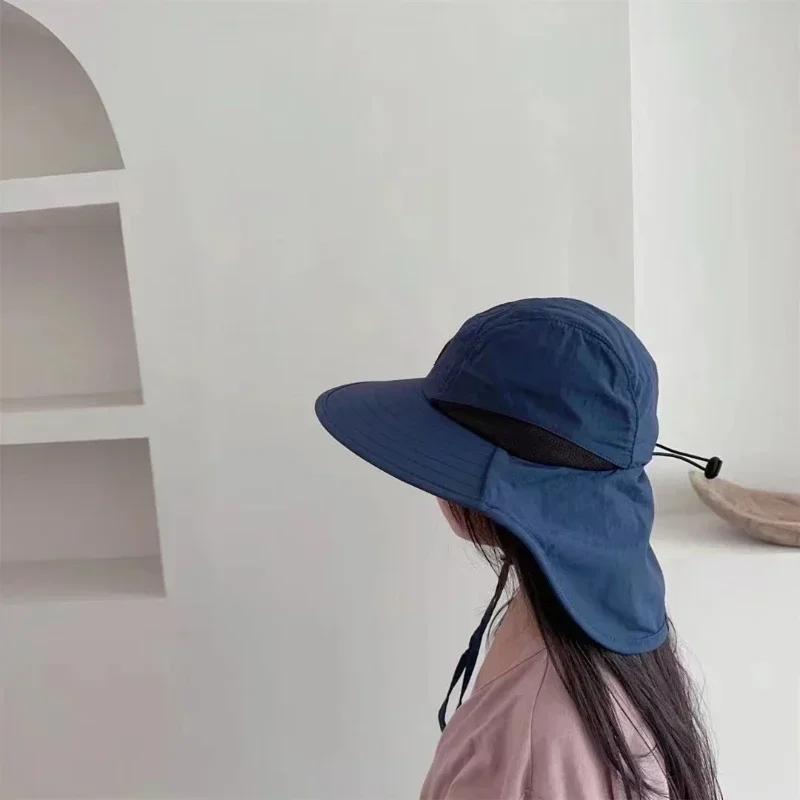 Caps Summer Wide Brim Neck Protection Unisex Bucket Hats Outdoor Visor Quick-drying Panama Sunscreen Tied Fishing Hiking Hat