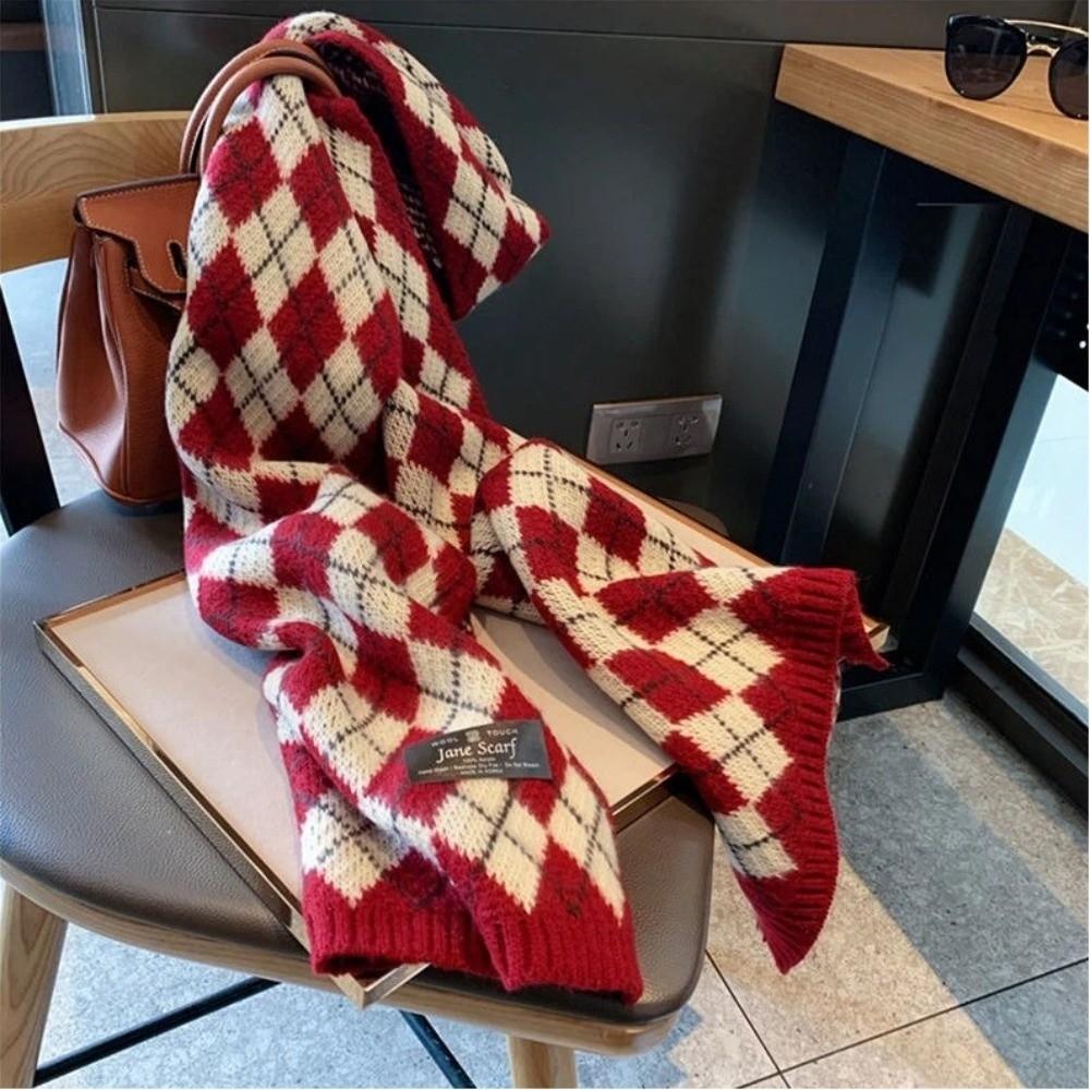 Fashion Thickened Knitted Scarf Korean Style Unisex Knitted Plaid Scarf Pure Color Winter Scarf Autumn