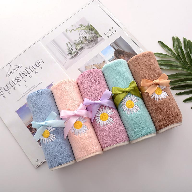 

[Упаковка из 5 штук] Однотонное полотенце Youth Pie, мягкое впитывающее полотенце для сушки волос, мягкое полотенце для лица, вышитое парное полотенце 35 * 75cm Tie Ribbon Gift Pack