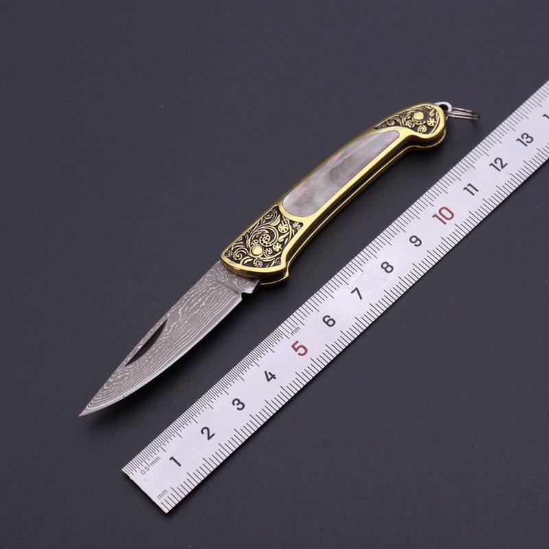 High Quality Sharp Brass Handmade Shell Exquisite Portable Express Unpacking Folding Knife Fruit Keychain Mini Knife