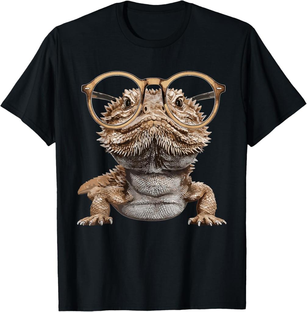 Bearded Dragon Animal Nerdy Glasses Bearded Dragon T-Shirt Unisex Graphic T Shirts Cotton Short Sleeve