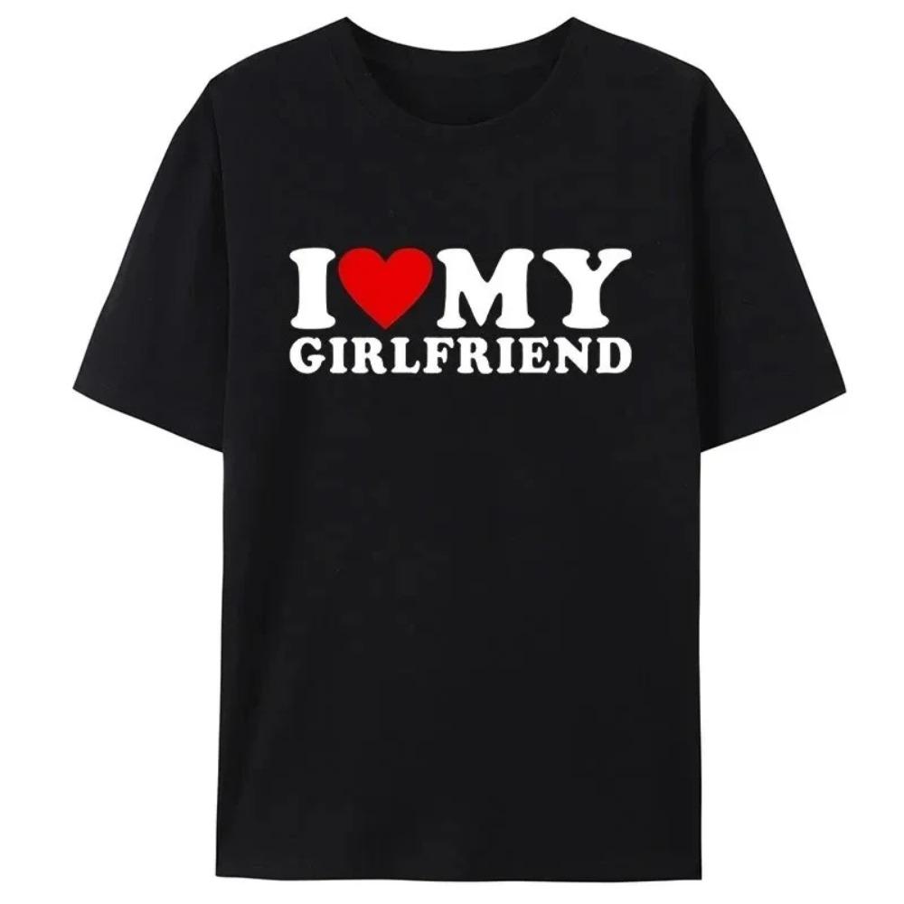2025 Summer New "I Love My Girlfriend" Printed Graphic T-shirts for Men and Women Short-sleeved T-shirts High-quality Streetwear