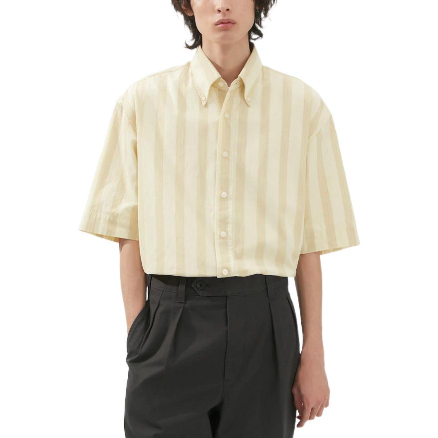 Uniqlo Casual Loose Striped Short Sleeve Shirt Unisex Shirts Cream 458961-40