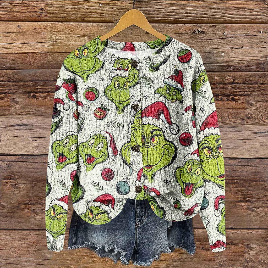 Women's Vintage Knit Button Print Cardigan Jacket