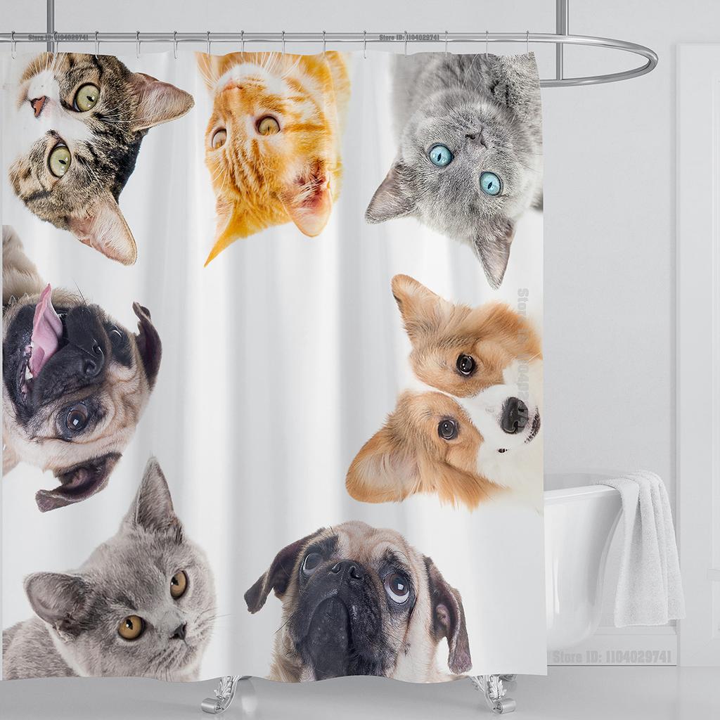 Cat dog funny Cartoon Creative Personality shower curtains Cute 3D Printed pvc fabric with hooks waterproof bathroom decoration