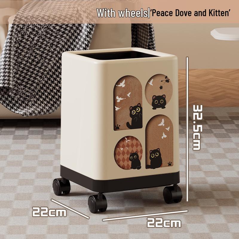 Retro Style High-End Trash Can with Wheels - Large Capacity for Living Room & Bathroom