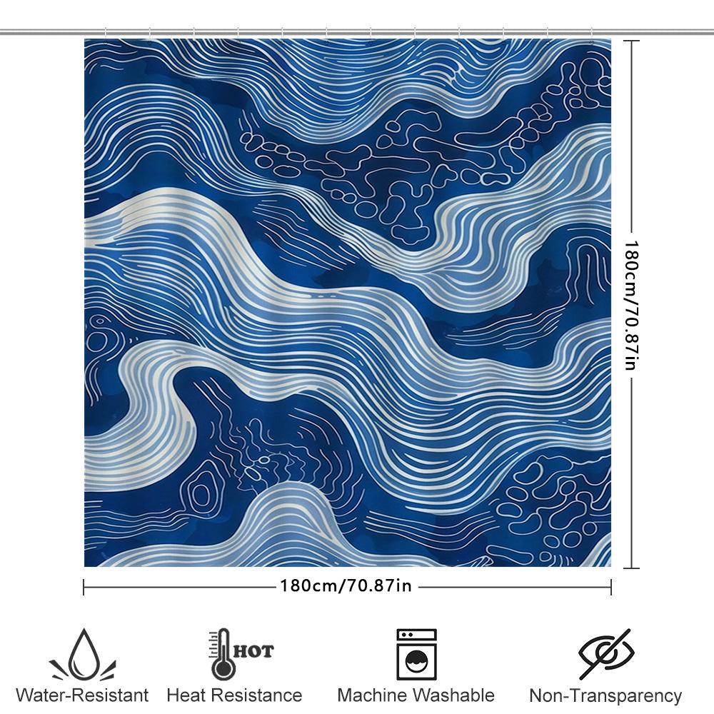 Blue White Wave Pattern Shower Curtain For Bathroom Decoration Modern Waterproof Fabric Shower Curtains Bath Rug Liner