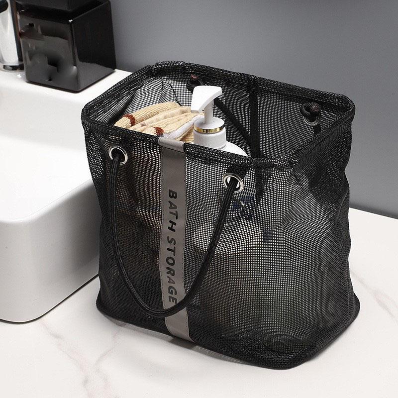 Bathroom Mesh Toiletry Bag, Portable Large Net Shower Handbag, Breathable Mesh Storage Basket for Bath Supplies