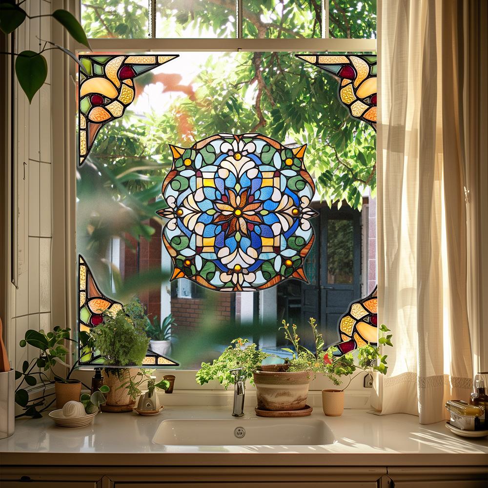 Colorful Window Film PVC Electrostatic Church Glass Decal Wall Sticker Art Mural Wallpaper for Home Decoration